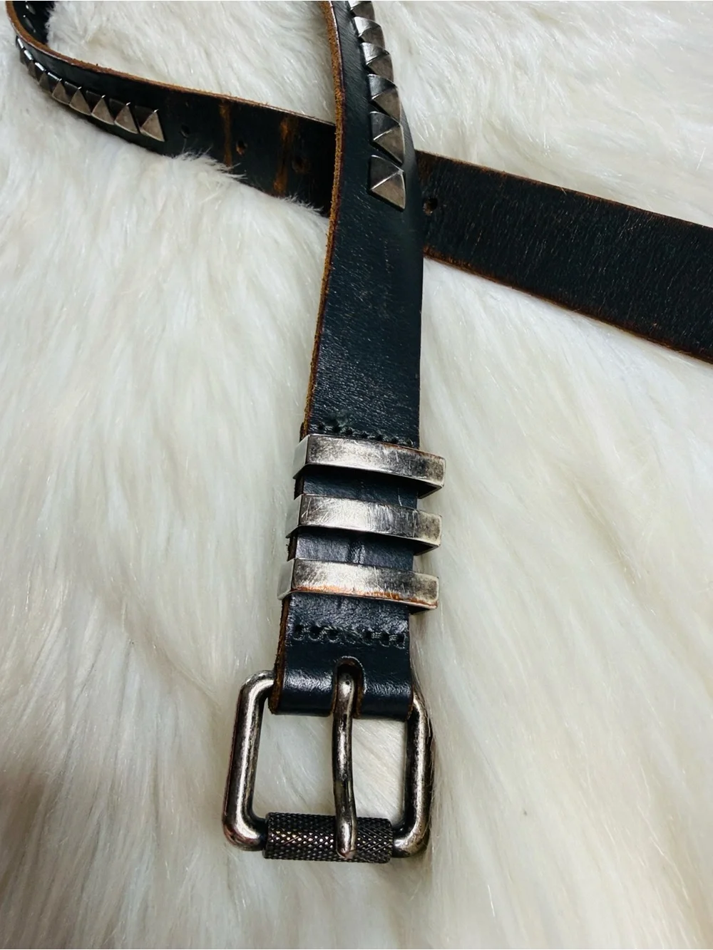 J. Crew Brown Leather Silver Metal Studded Belt